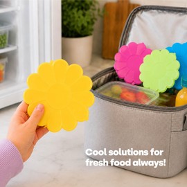 LIVIVO 4 Pack Freezer Blocks - 110g Ice Packs for Cool Bags - Reusable Cool Blocks, BPA Free Mini Lunch Box Ice Packs, for School, Work, Picnics, Travel & Summer Days (Sunflower)