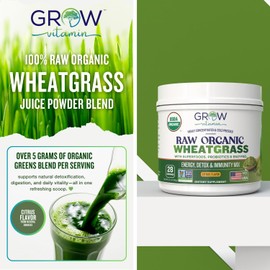 Organic Raw Wheatgrass Juice Powder - USDA Certified Organic Wheatgrass Powder w/Chlorophyll, Trace Minerals & Natural Enzymes - Ultra-Concentrated - Citrus Flavor - (28 Servings)