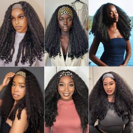 Looxey New Afro Curly Headband Wig Kinky Curly Half Wigs for Black Women, Wear and Go Glueless Wig Yaki Curly Wigs with Unique Bouncy Curls in the End Synthetic Braided Hair 4C Hair