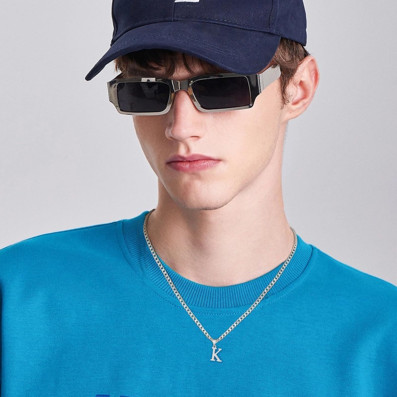 JIKASI Initial A-Z Letter Pendant Necklace for Men Silver Plated