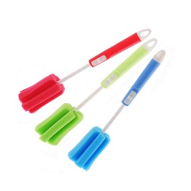 3Pcs 11.4Inch Sponge Clean Brush With Adjustable Plastic Handle For Coffee Glasses Pot Milk Cup Mugs Wine Bottle Baby Bottles Kitchen Clean Dish Washing Feeding-Bottle (Color Random)