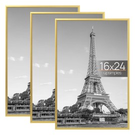 upsimples 16x24 Picture Frame Gold 3 Pack, Scratch-Proof Poster Frames 16 x 24 for Photo Gallery - Slide-In Strips, Horizontal or Vertical Wall Mounting
