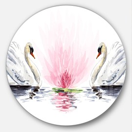 Designart Floating Swans on White Background-Animal Round MT7490-C11-Disc of 11 inch, 11'' H x 11'' W x 1'' D 1P