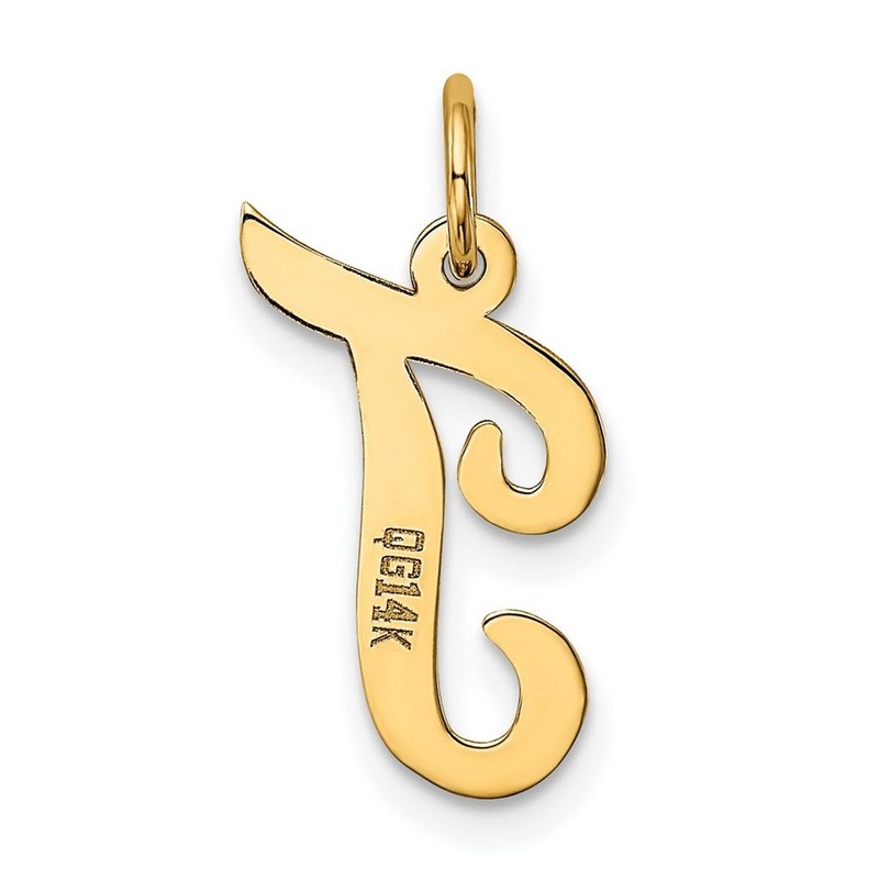 10k Gold Medium Script Letter T Initial Charm - Charm