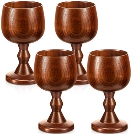 Tessco 4 Pieces Vintage Jujube Wooden Wine Goblet Medieval Drinking Cup Wooden Cup Chalice Wood Water Glass for Kitchen Accessories Communion Altar Celebrating, 5.3 oz