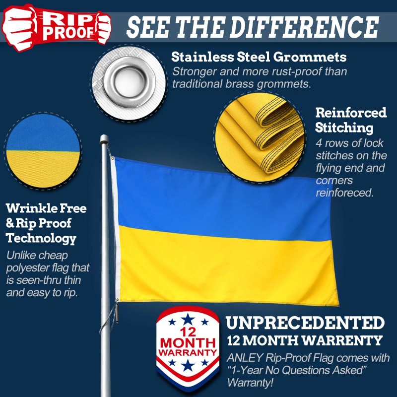 Anley Rip-Proof Double Sided 3-Ply Ukraine Flag 3x5 Ft Ukrainian