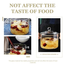 Hemoton 45Oz(1.35L) Glass Saucepan with Cover - 7.6in Diameter Heat Resistant Glass Simmer Pot for Stovetop - Dual Handles Pot for Pasta Noodle, Soup, Milk, Tea