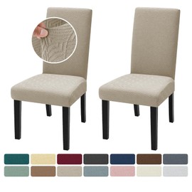ZNSAYOTX Stretchable Dining Room Chair Covers Pack of 2, Newest Striped Furniture Protector Slipcover, Removable and Washable for Kitchen Banquet Wedding Party (2 Pack, Khaki)