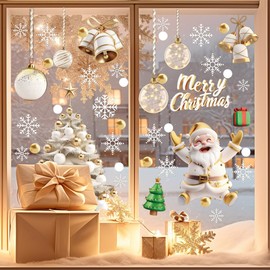 Christmas Window Stickers Window Clings: Gold Static Window Decal Three-Dimensional Pattern for Christmas Window Party Decoration