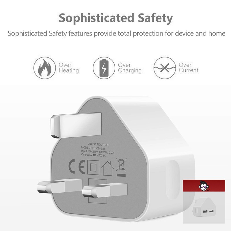 IWIO 3 Pin UK Plug 2 x USB Ports Mains