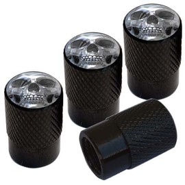 Tricktoppers Vivid Black Anodized Billet Aluminum Tire Wheel Valve Stem Dust Caps for Cars Trucks Trailers SUV's RV's Motorcycles Bikes More (Set of 4) Skeleton Printed Chrome Skull Face