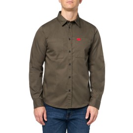 HUGO Cotton Twill Woven Logo Button Down Shirt,Spinach Green,M