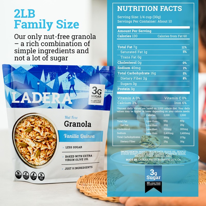 Ladera Vanilla Quinoa Granola - Nut Free Low Sugar Breakfast