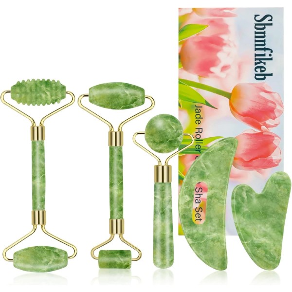 Sbnnfikeb Jade Roller and Gua Sha Set,Gua Facial Tools,Face Roller,Jade