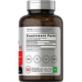 Horbäach Acetyl L-Carnitine 1500mg | 200 Capsules | Extra Strength Supplement | Non-GMO & Gluten Free