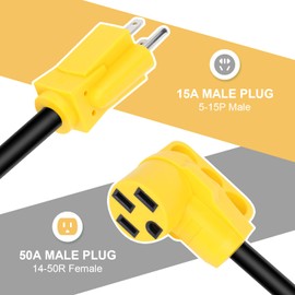 SCITOO RV Adapter 15 Amp Male (NEMA 5-15P) to 50 Amp Female (NEMA 14-50R) 12 Inch, Heavy Duty 12AWG/3C with Grip Handle Dogbone Electrical Adapter Cord for RV Trailer Campers Caravan, ETL/CETL Listed