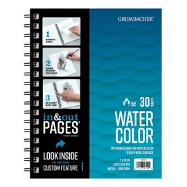 Grumbacher 7" x 10" Watercolor Paper Pad with in & Out Pages, 140 lb./300 GSM, Side Wired, 30 White Sheets, 1 Pad Each
