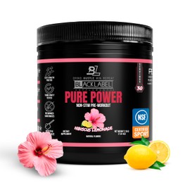 Blacklabel Pure Power Pre Workout Powder, Hibiscus Lemonade (30 Servings) – NSF Certified for Sport – Caffeine Free Non Stim Pre Workout with Creatine Monohydrate & Peak ATP for Energy & Endurance