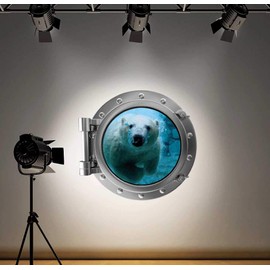 60 Second Makeover Limited Full Colour Polar Bear Porthole Ocean Wall Sticker Decal Kids Bedroom Decoration