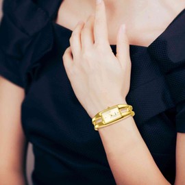 JewelryWe Wrist Watches for Women Elegant Alloy Bangle Watch Analog Square Quartz Dress Watch, for Mother's Day, gold