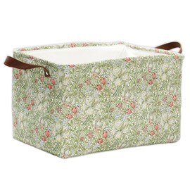 FYSUIMU Vintage Floral Storage Basket Spring Flower Greenery Collapsible Canvas Organizer Green Botanical Fabric Storage Bin with Handle for Shelf Closet Home Office Supplies