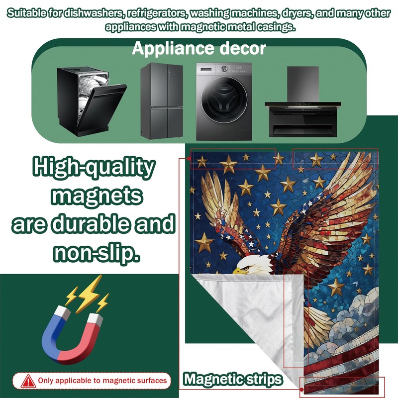 Bald Eagle Dishwasher Magnets Decorative Cover,4th of July Waterproof Magnetic