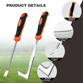 Grout Scraper Weeder 2-Piece Garden Hand Weeder with Handle, Manual Weeder Stainless Steel with Serrated Edge for Removing Moss and Weeds in Panel Joints