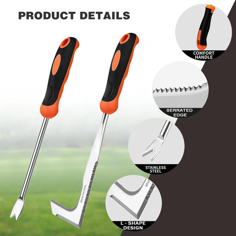 Grout Scraper Weeder 2-Piece Garden Hand Weeder with Handle, Manual
