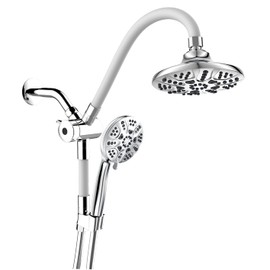 Ana Bath NEW Flexible Dual Shower Head with Handheld Combo with 5-ft Shower Hose - 6-Spray Settings, Brass Connectors, Pause/Water-Saving Function, Bendable Extension Arm (Chrome) - BSS116201CP