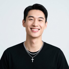 DuoDiner Cross Necklace, Chain, Surgical Stainless Steel, Cross Necklace, Men's, Metal Hypoallergenic, Double Chain, Birthday, Father's Day, Present, 15.7/19.7/21.7/23.6/23.6 inches (40/45/50/55/60 cm