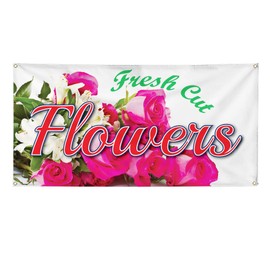 Vinyl Banner Multiple Sizes Fresh Cut Flowers Business B Business Outdoor Weatherproof Industrial Yard Signs Pink 4 Grommets 24x48Inches