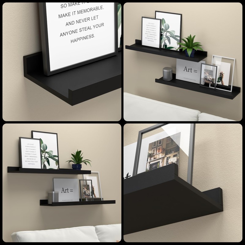 Boswillon Long Floating Shelves, 2 Set Modern Black Wall Shelf