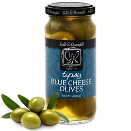 Tipsy Green Olives Stuffed with Blue Cheese - Large Cocktail Olives for Cocktails, Bloody Mary Condiments- Sable & Rosenfeld - 5 oz (Pack 1)