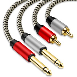 2x6.35 mm to 2RCA Cable,Dual 1/4 inch TS Stereo Jack Male to 2 RCA Male Stereo Audio Cable Splitter Adapterwith PVC Shelled Housing and Nylon Braid (1.5Ft)