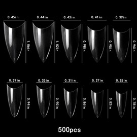 500PCS Acrylic Nails Clear Nail Tips Clear Half Cover Shape French Transparent Short Coffin Nail Tips for Nail Salon 10 Sizes