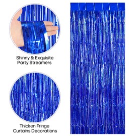 2 Pack Fringe Curtains Backdrops, Foil Fringe Curtains, Door Streamers for Birthday Wedding Bridal Shower Holiday Graduation Party Decorations, Photo Booth Backdrops, Blue
