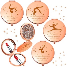 Fumete 4 Pcs Inspirational Gymnastics Gifts for Girls Women Pocket Mirror Handheld Magnifying Compact Makeup Mirror Gymnastics Accessories for Girls Gymnast Coach Appreciation Gifts(Rose Gold)