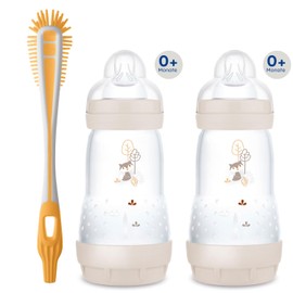 MAM Easy Start Anti-Colic Newborn Smart-Set 0+ self sterilising Baby Bottle Set 2 x 260ml with SkinSoft Teat Size1 from Birth MAM Soft Brush Bottle Brush Anti Scratch