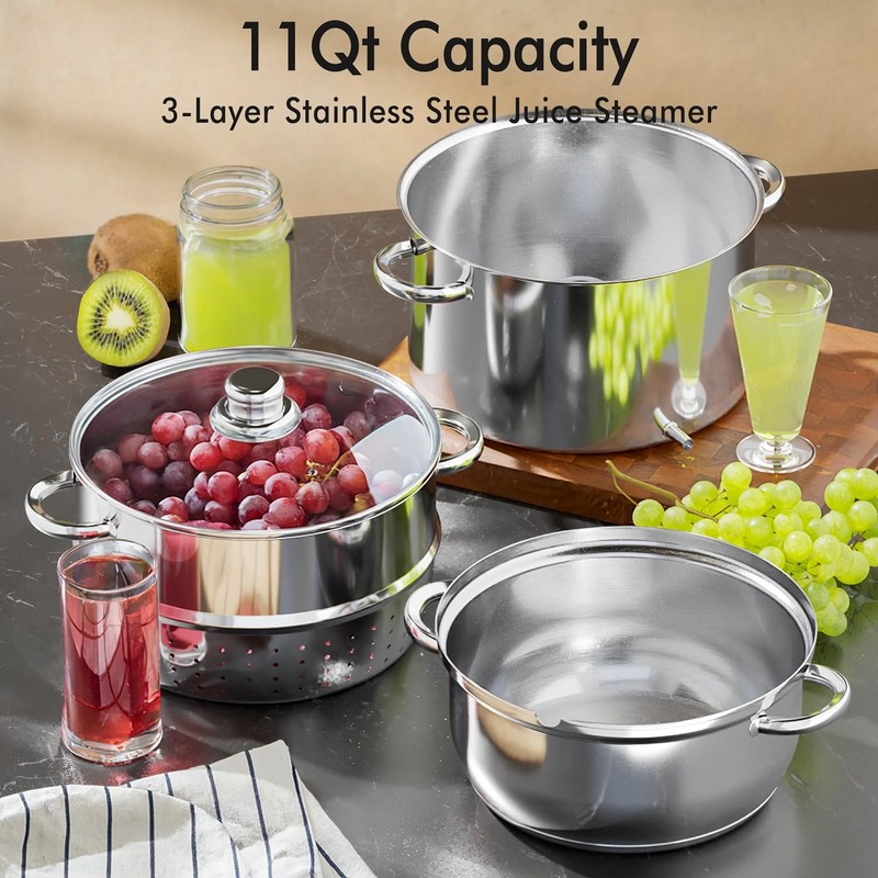 Juice Steamer Extractor, 11 Qt 304 Stainless Steel, Canning Steamer