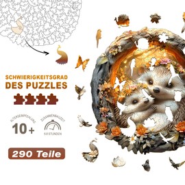 Individz Wooden Puzzle for Adults Children, Unique Animal-Shaped Parent-Child Hedgehog Wooden Puzzle, Creative Birthday Gift for Adults (L-34 x 34 cm, 290 Pieces)
