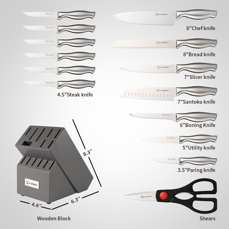 Kitchen Knife Set, 15 Pieces Knife Set with Block, Knives