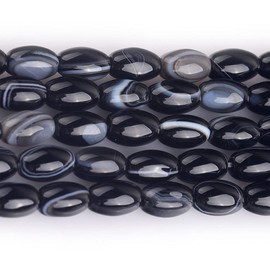 Gem-Inside 6x9mm Natural Black Agate Botswana Onyx Oval Beads Semi Precious Stone Beads for Jewelry Making Strand 15 Inch