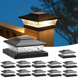 APONUO Solar Post Cap Lights 12 Pack, Waterproof Outdoor LED Deck Lights for 4x4, 5x5, 6x6 Wood Fence & Vinyl Posts, 2 Color Modes (Warm/Cool), All-Night Lighting, Auto On/Off, Patio Garden Yard Decor