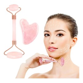 Placa de masaje facial antiarrugas Jade Stone Roller + Gua Sha