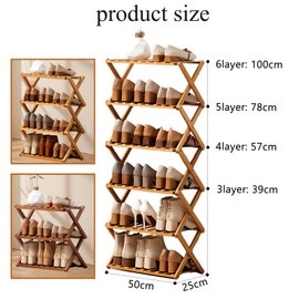 Jessie Bamboo Shoe Rack,Free Standing Shoe Rack for Closet,Portable Folding Shoe Storage Rack, Space Saving,Shoe Shelf for Bedroom Entryway Hallway Closet Living Room (Primary-6 Tier)