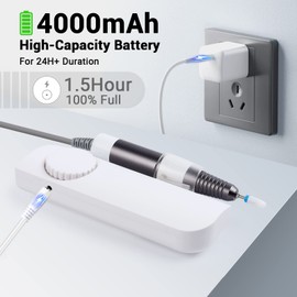 Saviland Portable Nail Drill – (Motor sin núcleo) Máquina de taladro de uñas eléctrica Limadura de uñas recargable con 9 brocas de uñas para acrílico Gel Nails Removal Manicure Pedicure Polishing Kit Gift Girl, White