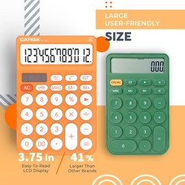CATIGA CATIGA 12 Digit Desktop Calculator Basic Desk Calculator with Large LCD Display, Big Buttons, 4 Function, Solar and Battery Dual Power, for Office, School, Home, SD-1292 Orange
