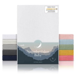 Laleni Jersey Fitted Sheet for Side Bed, Oeko-Tex Certified Bassinet/Pram Fitted Sheet, 100% Cotton, Baby Bed Linen, 55 x 90 cm, Set of 2, White