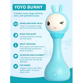 Alilo Smart Rattle Yoyo Bunny - Interactive Musical Development Toy for Baby and Kids (Pink); Award Winning Smarty Shake and Tell Rattle; Christmas Birthday Boys and Girls. (Blue)