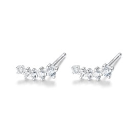 Earrings, Silver 925, Gold, 18K Coating, Hypoallergenic, CZ Diamond, Smile (Silver)